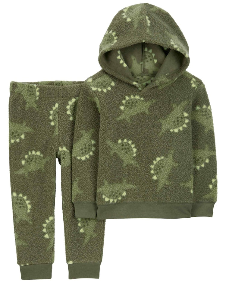 Conjunto longo infantil 2 peças em sherpa com capuz dino verde | Carter's