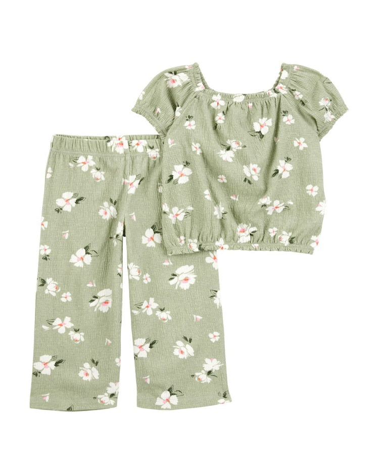Conjunto longo infantil 2 peças texturizada floral verde | Carter's