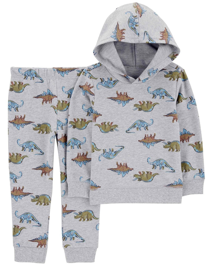 Conjunto longo de moletom infantil 2 peças capuz dinossauro cinza | Carter's