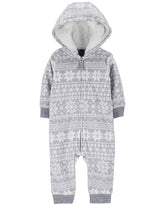 Macacão bebê fleece capuz sherpa neve cinza | Carter's
