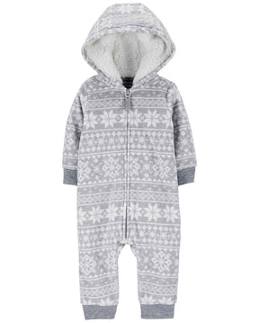 Macacão bebê fleece capuz sherpa neve cinza | Carter's