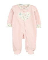 Macacão bebê manga longa com pezinho listras floral rosa | Carter's