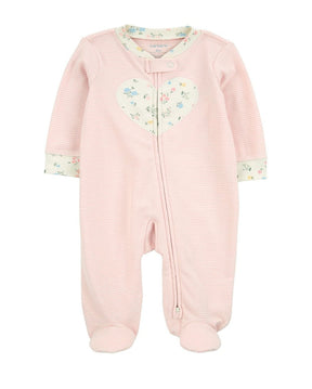 Macacão bebê manga longa com pezinho listras floral rosa | Carter's