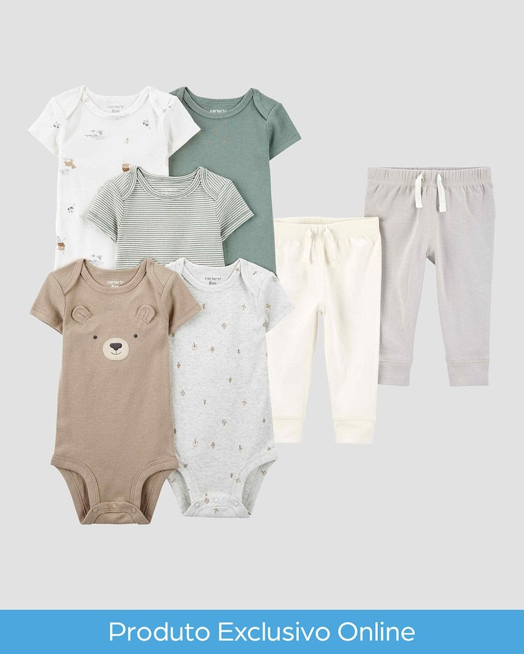 Enxoval bebê conjunto longo 7 peças urso e listras multicor | Carter's