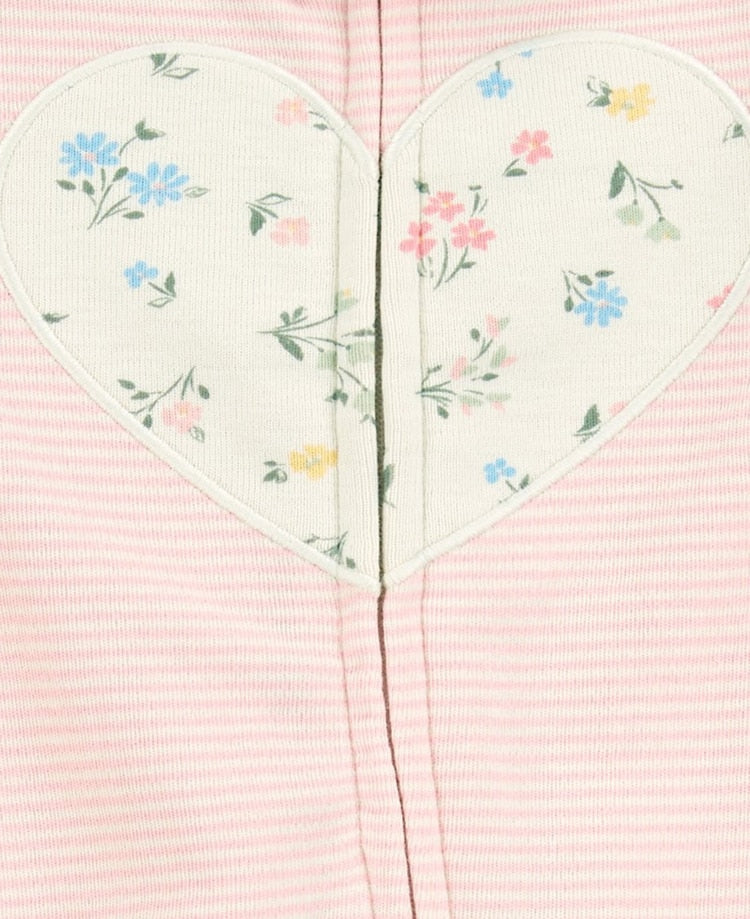 Macacão bebê manga longa com pezinho listras floral rosa | Carter's