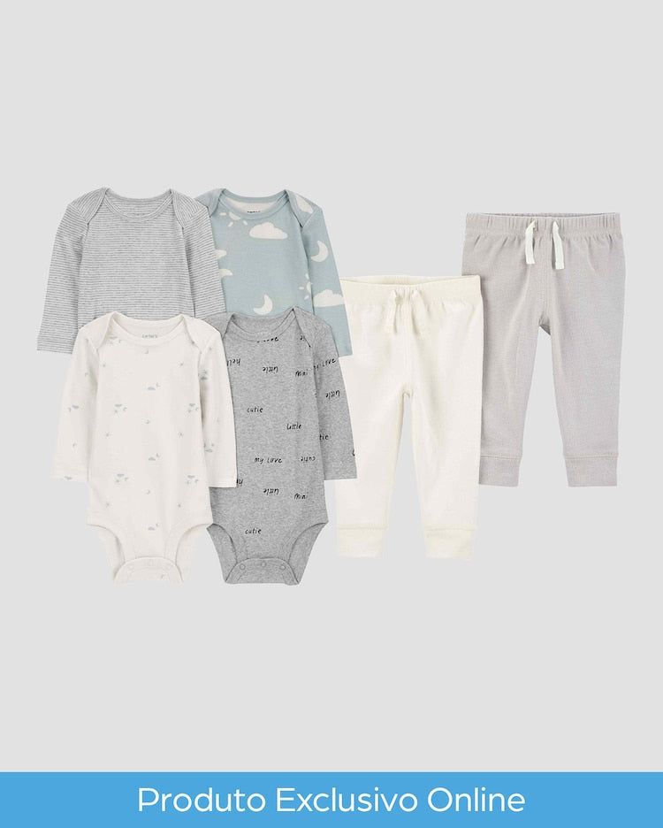 Enxoval bebê conjunto longo 6 peças nuvens listrado multicor | Carter's