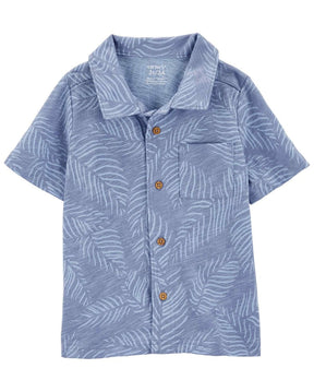 Camisa infantil com bolso folhagem azul | Carter's