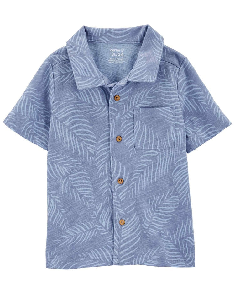 Camisa infantil com bolso folhagem azul | Carter's
