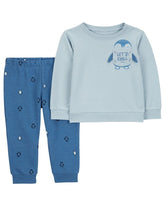 Conjunto longo de moletom infantil 2 peças bolso pinguim multicor | Carter's