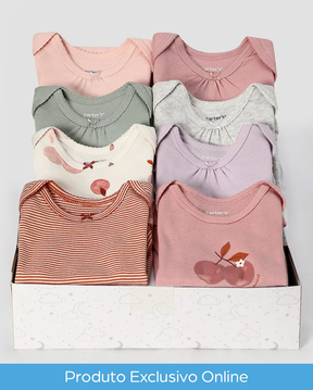 Kit body bebê 8 peças manga curta lisos e cerejas + caixa presente M multicor | Carter's