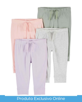 Kit calça bebê 4 peças cós elástico lisa multicor | Carter's