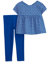 Conjunto longo infantil 2 peças floral azul | Carter's