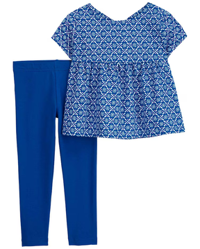 Conjunto longo infantil 2 peças floral azul | Carter's