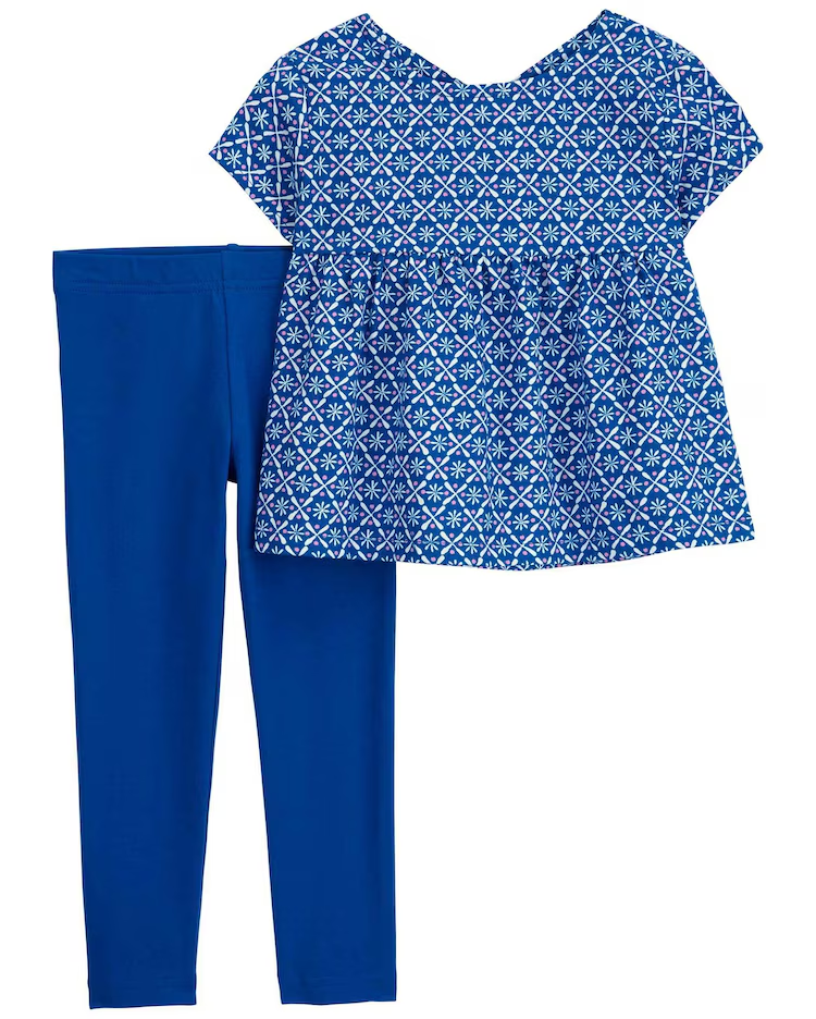 Conjunto longo infantil 2 peças floral azul | Carter's