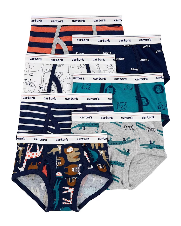 Kit cueca infantil 7 peças slip bichinho zoológico azul | Carter's