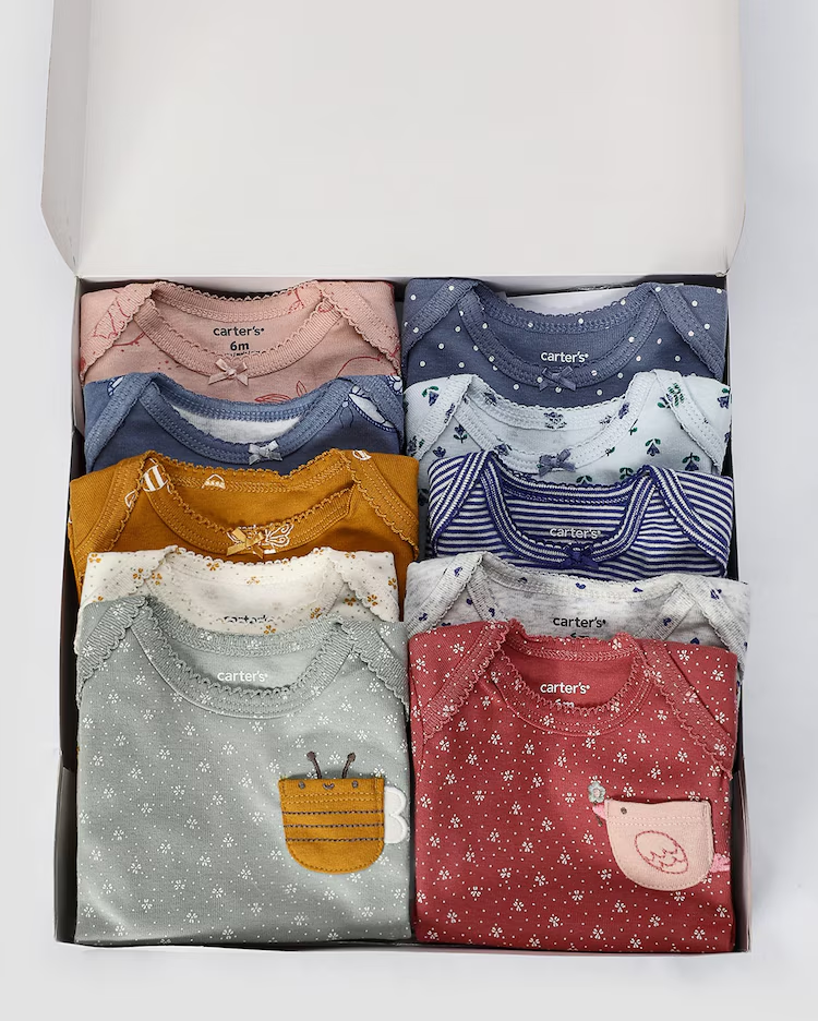 Kit body bebê 10 peças borboletas abelhas e corações + caixa presente M multicor | Carter's