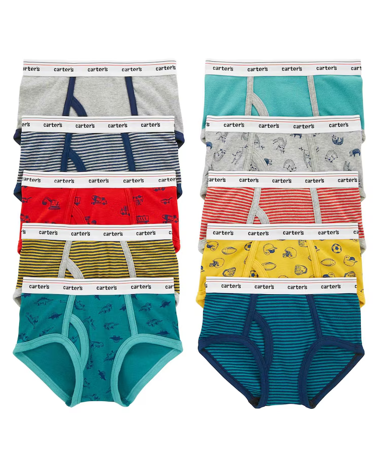 Kit Cueca Infantil Carter's 10 Peças Lisas Estampadas Tam 2 a 8