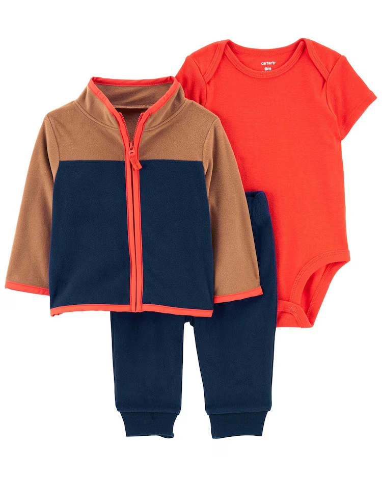 Conjunto longo bebê 3 peças de fleece com zíper multicor | Carter's