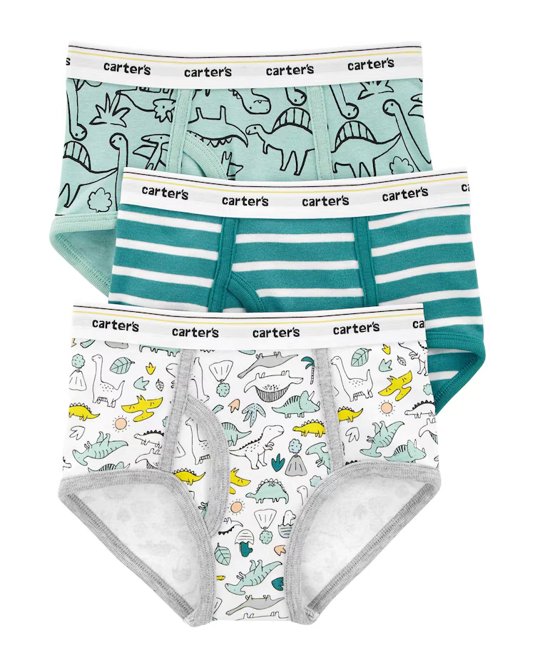Kit Cueca Infantil 3 Peças Dinos Carter's - Verde Água/Branco