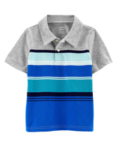 Camisa Polo Infantil Faixas Cinza/Azul Carter's Tam 2 a 5