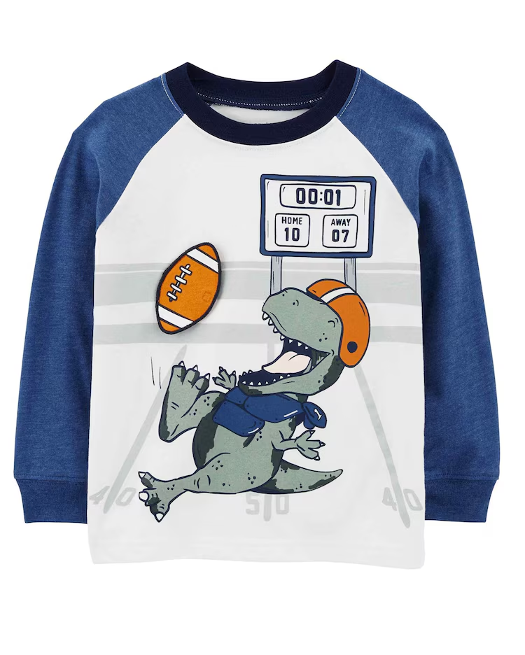 Camiseta infantil manga longa dinossauro branca | Carter's