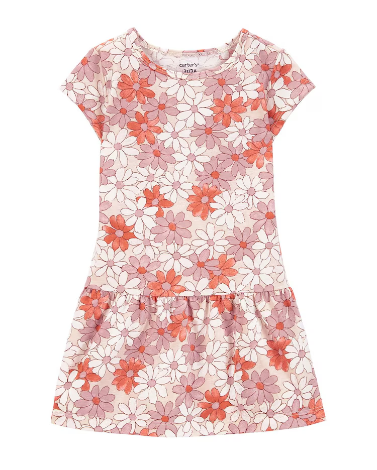 Vestido infantil evasê floral camadas off-white | Carter's