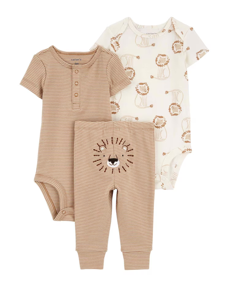 Conjunto longo bebê 3 peças com elástico de leão multicor | Carter's