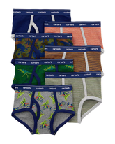Kit Cueca Infantil 7 Peças Dinos e Listras Carter's - Cinza/Verde/Laranja