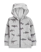 Blusão infantil de moletom aberto com capuz bichinhos cinza | Carter's