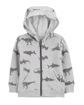 Blusão infantil de moletom aberto com capuz bichinhos cinza | Carter's