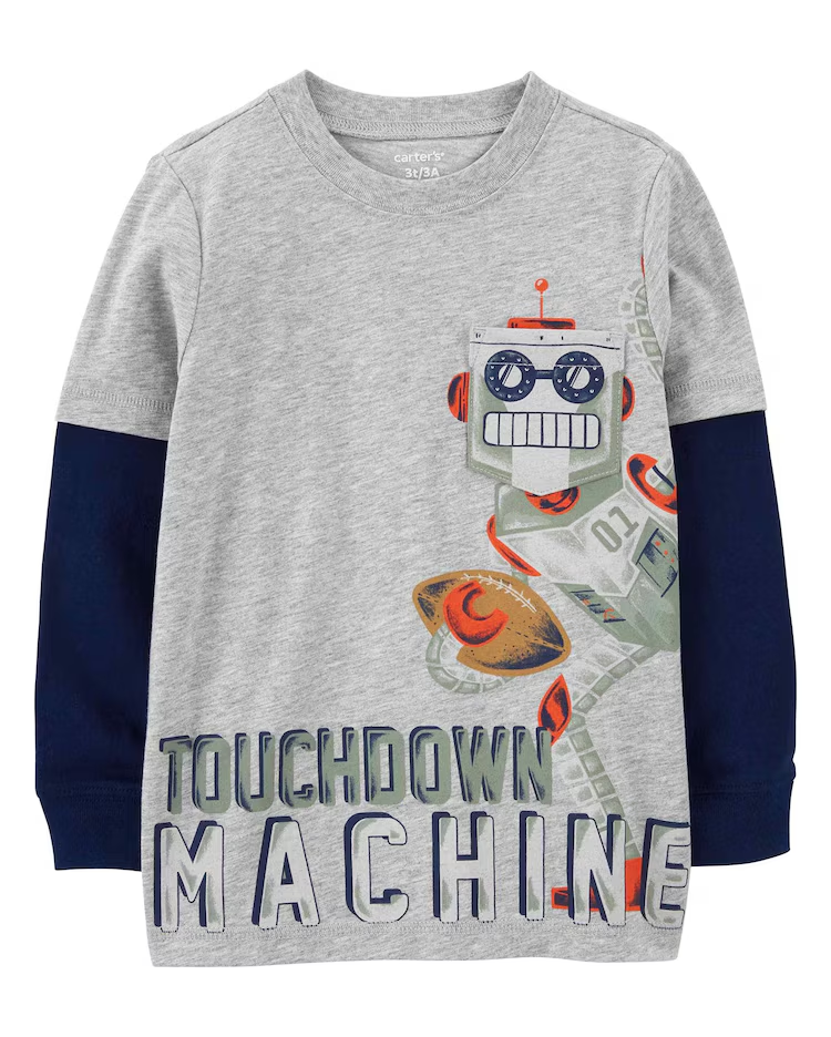 Camiseta infantil robô manga longa cinza | Carter's
