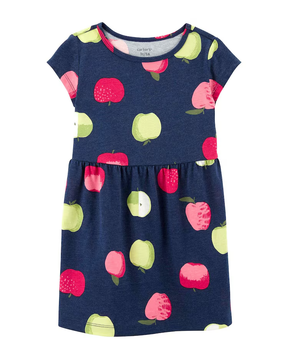 Vestido curto infantil evasê frutinhas azul | Carter's