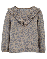 Blusa Infantil Carter's Manga Longa Babados Animal Print Multicor Tam 2 a 5