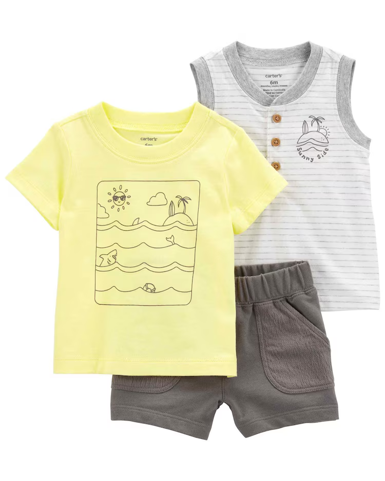 Conjunto curto bebê 3 peças sunny side multicor | Carter's
