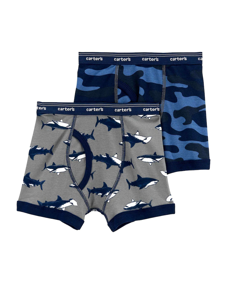 Kit Cueca Infantil Carter´s 2 Peças Boxer Azul/Cinza Mescla