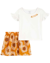 Conjunto curto infantil com babados floral multicor | Carter's