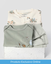 Kit conjunto longo bebê 3 peças tartaruga com listras + caixa presente P nuvens multicor | Carter's
