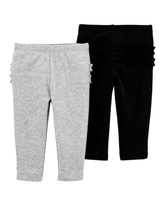 Kit Calça Bebê Carter's 2 Peças Babado Preto/Cinza Mescla Tam RN a 24 Meses