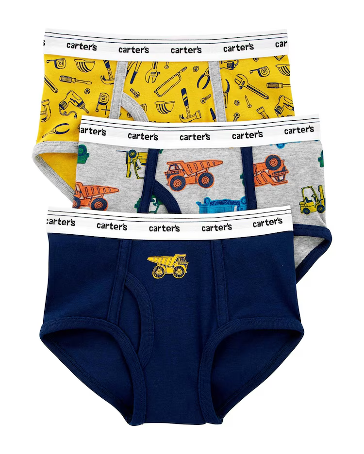Kit Cueca Infantil 3 Peças Construção Carter's - Amarelo/Azul/Cinza