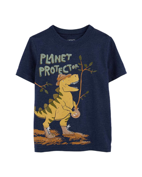 Camiseta infantil dinossauro de chapéu azul | Carter's