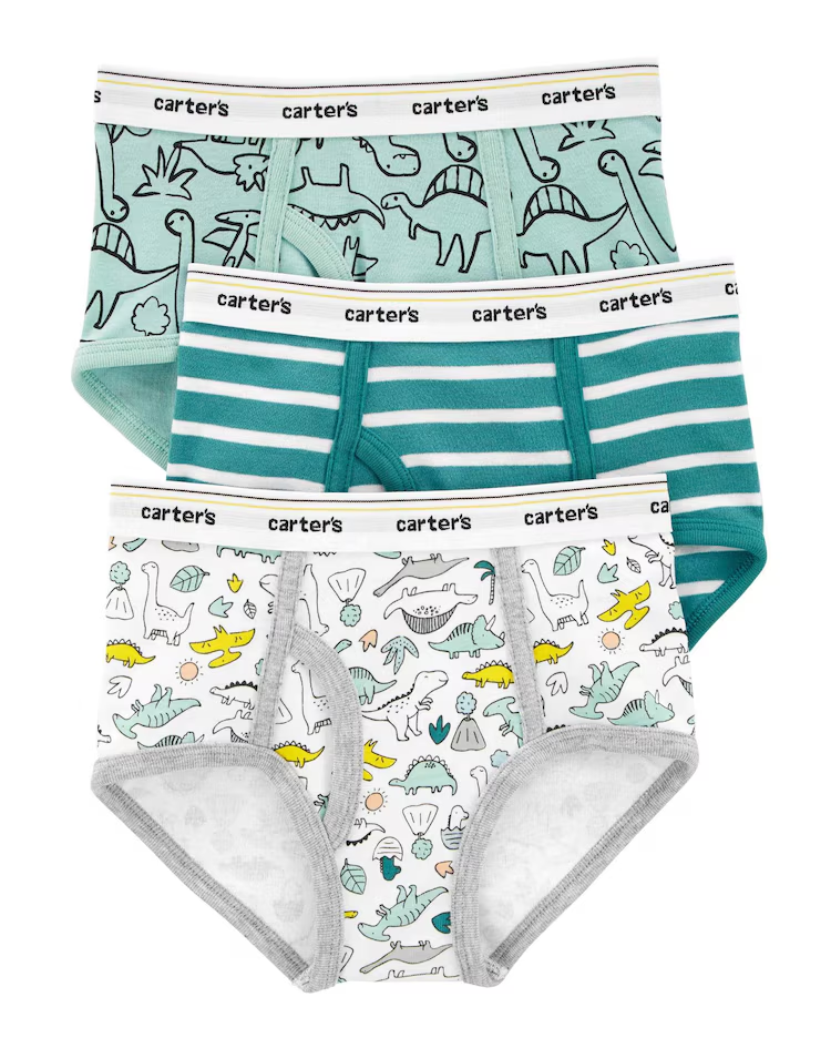 Kit Cueca Slip Infantil 3 Peças Dinos Azul/Branco Carter's Tam 2 a 8