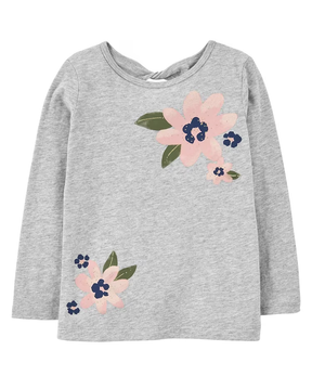 Camiseta infantil fechado floral cinza | Carter's