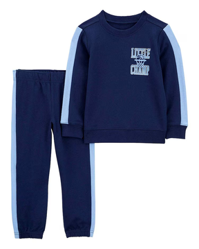 Conjunto longo de moletom infantil 2 peças little champ azul | Carter's