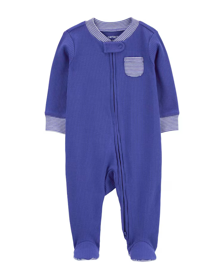 Macacão bebê canelado com bolso azul | Carter's