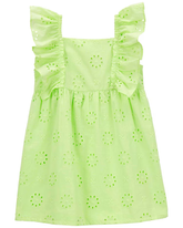 Vestido infantil com babados e laise verde | Carter's