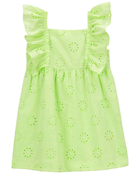 Vestido infantil com babados e laise verde | Carter's