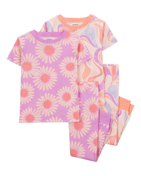 Pijama longo infantil 4 peças floral ondulações multicor | Carter's