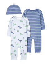 Kit macacão bebê 2 peças com touca dinossauros azul | Carter's