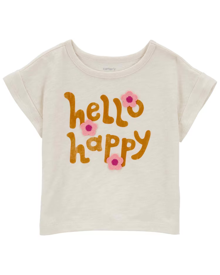 Camiseta infantil hello happy flores bege | Carter's