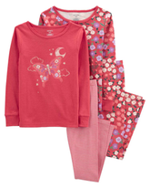 Pijama longo infantil 4 peças borboleta e floral rosa | Carter's